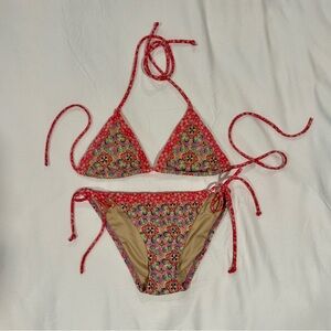 Y2K Victoria’s Secret Floral Triangle Bikini Set XS Tie Side Vintage 2000s